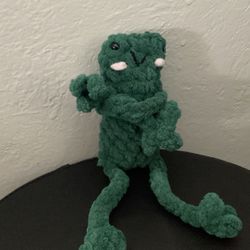 Crochet Green Leggy Frog With Blush And Smile