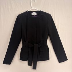 Calvin Klein Womens Blazer Size 2 Black Belted Peplum Stretch Career Jacket