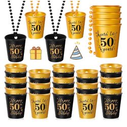 Sureio 12 Pcs 50th Birthday Shot Glass Necklace Cups
