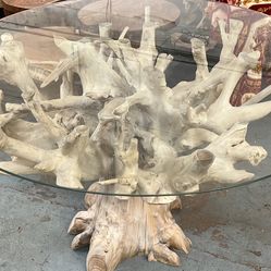 Teakroot Base Glass Top 48” Dinner/ Breakfast Table 