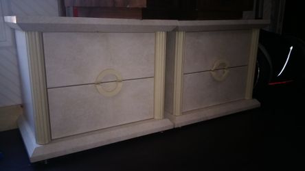 Matching Fossil stone nightstands / end tables mid century modern