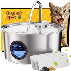 Cat Water Fountain Stainless Steel - 108oz/3.2L Automatic Cat Water Fountain for Drinking with 3PCS Filters, Metal Pet Water Fountain Water Dispenser 
