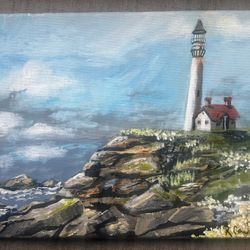 Painting Of Light House On Canvas Original 