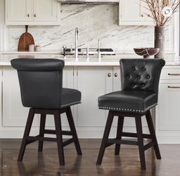 2X Black 26” swivel faux leather barstools