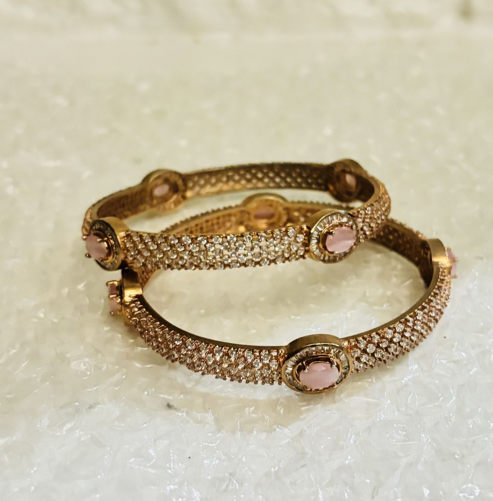 GOLD PLATED SET OF 2 bangles stones and gem made in indian brand new with box size 3" diameter of each bangle