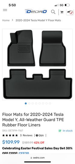 2020-2024 Tesla Model Y Floor Mats 