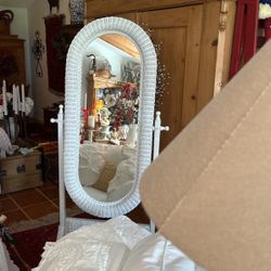 White Wicker Floor Mirror Vintage 