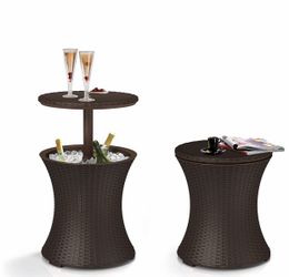 Outdoor Patio Pool Cooler Table, Brown balcony