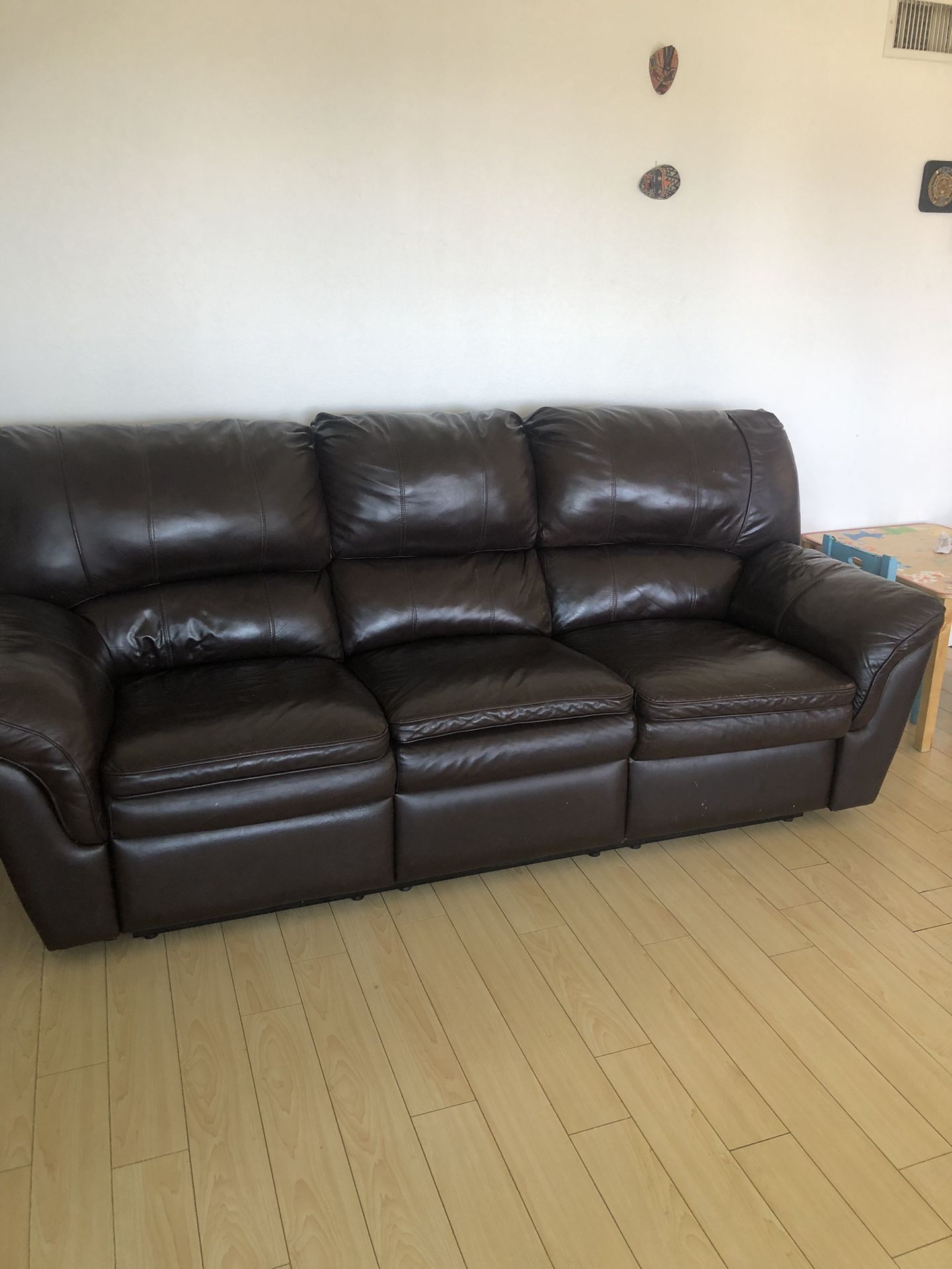 Large Dark Brown Leather Recliner Couch