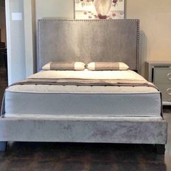 NEW Beautiful Grey Full Size Velvet Bed Frame