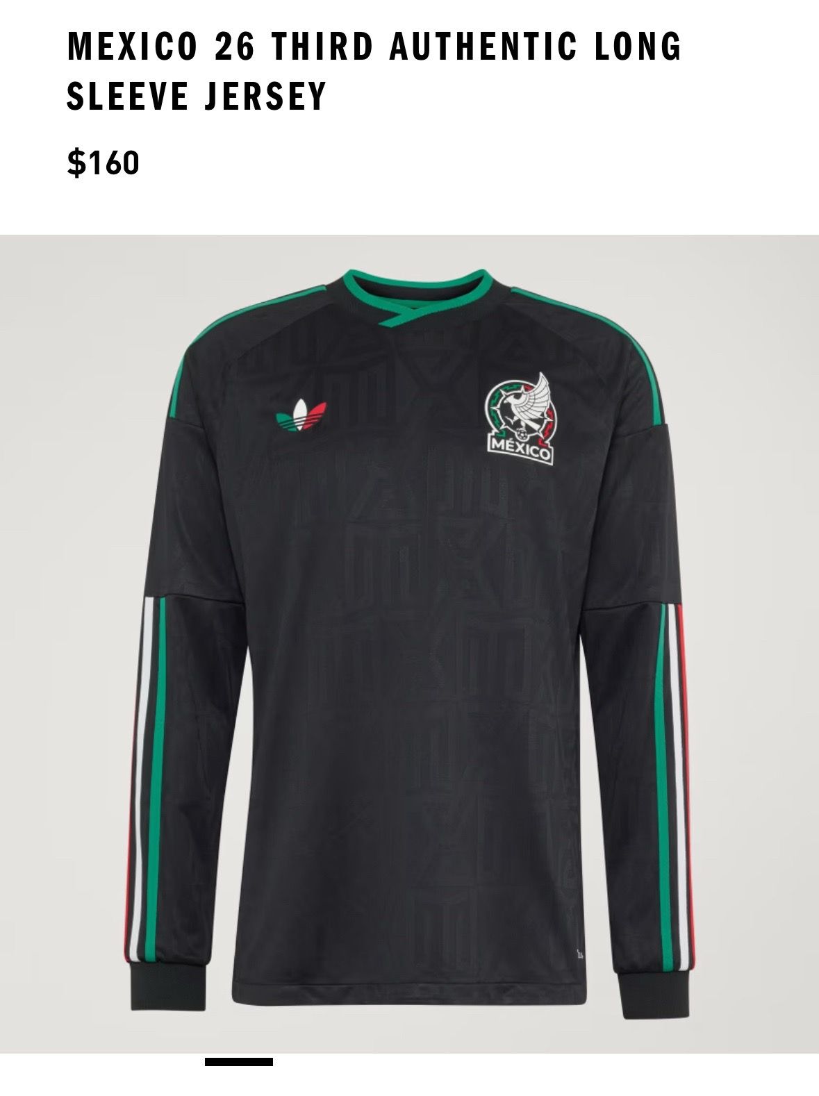 MEXICO 26 THIRD AUTHENTIC LONG SLEEVE JERSEY 3XL “Sold Out”