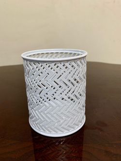 White Chevron Metal Pen Holder
