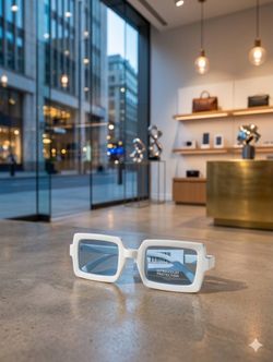 White Rectangular Sunglasses with Blue Lenses