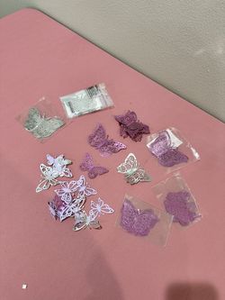Over 100 Plastic Butterflies In Purple And Silver
