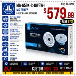 JL Audio M6 Series Marine UV Corrosion Resistant 6 1/2 Inch 2-Way Coaxial Speaker System LED Lights 150 Watts M6-650X-C-GWGW-I 🚨 Payment Options Avai