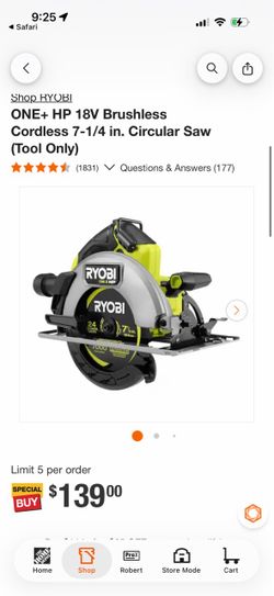 New Ryobi ONE+ HP 18V Brushless 7-1/4 in. Circular Saw