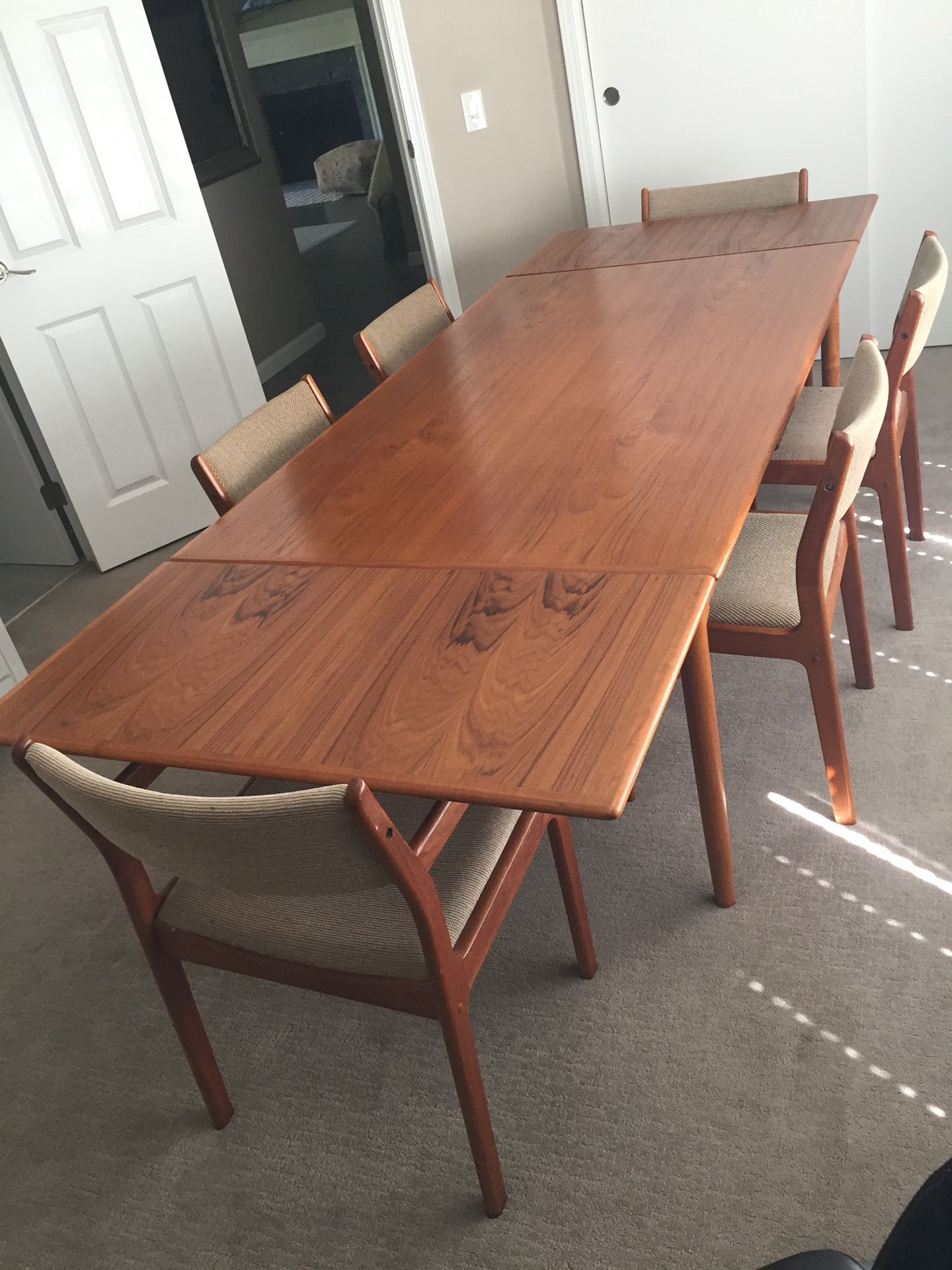 Mid Century Dining Set.....Danish Teak Table, 6 dscan Chairs