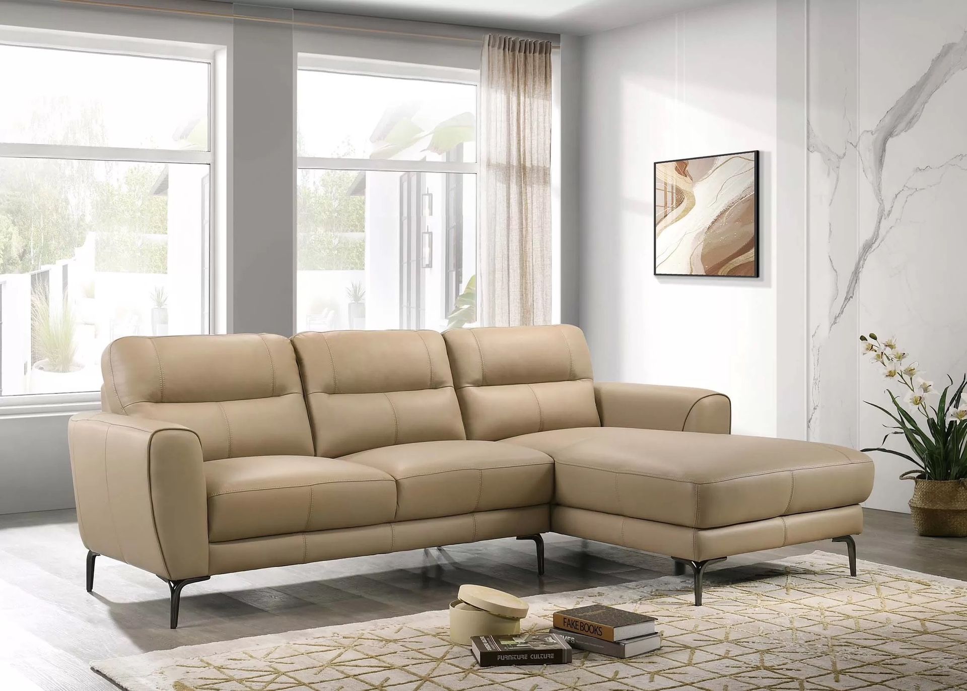 New Luxury Toop Grain Genuine Leather Sectional Couch / Free Delivery 