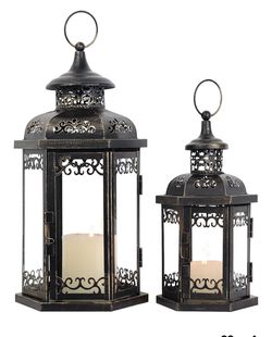 Large Lantern Decorative Outdoor & Indoor, Set of 2 Metal Candle Lanterns Decor, Vintage New