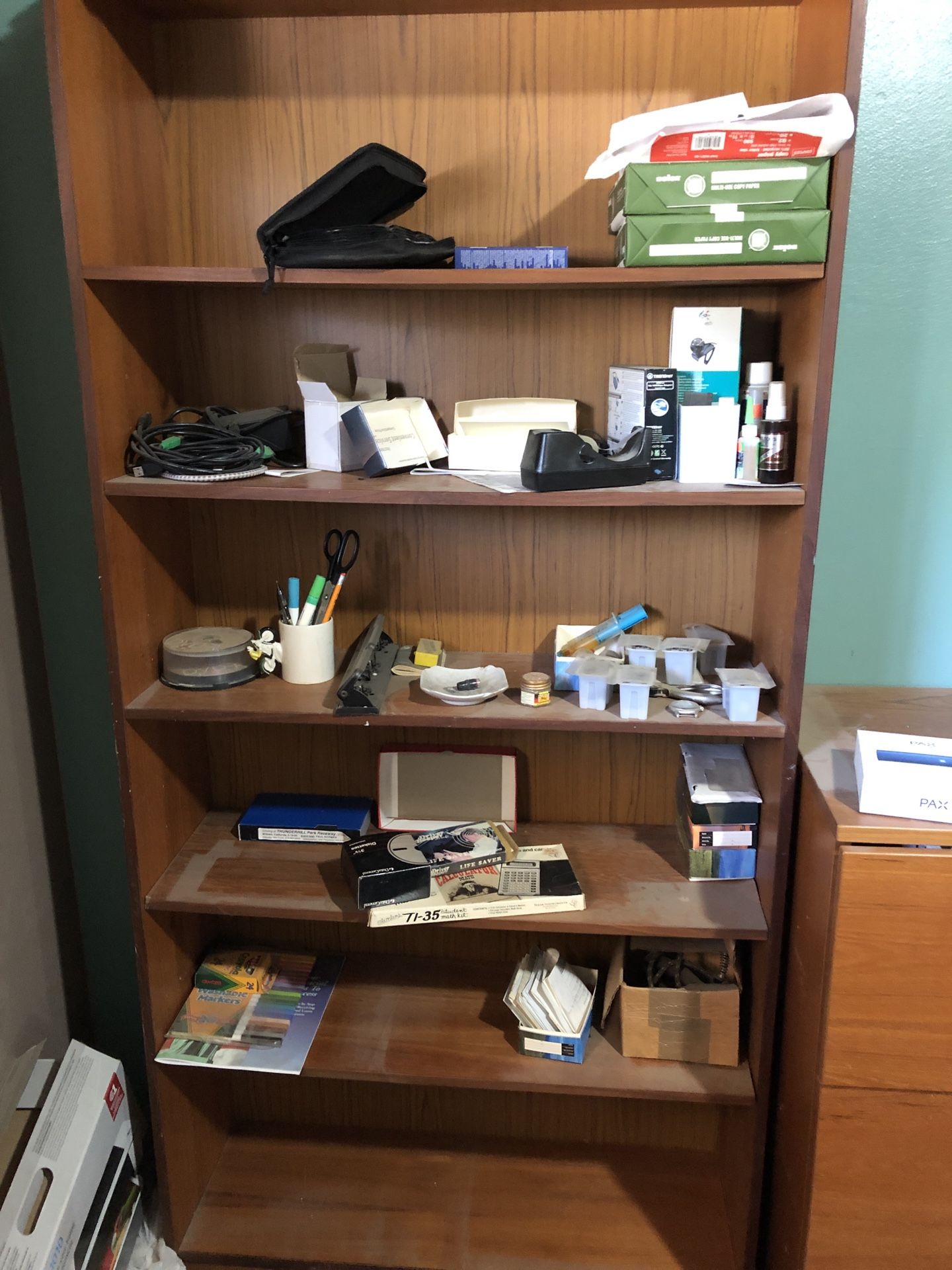 Free bookshelves, desk, filing cabinet, tv stand