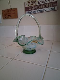 Murano Style Hand-Blown Art Glass Basket