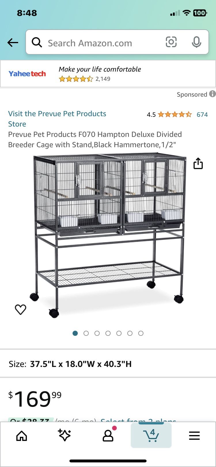 Bird Cage - Prevue F070 Hampton Deluxe Divided Breeder Bird Cage with Stand