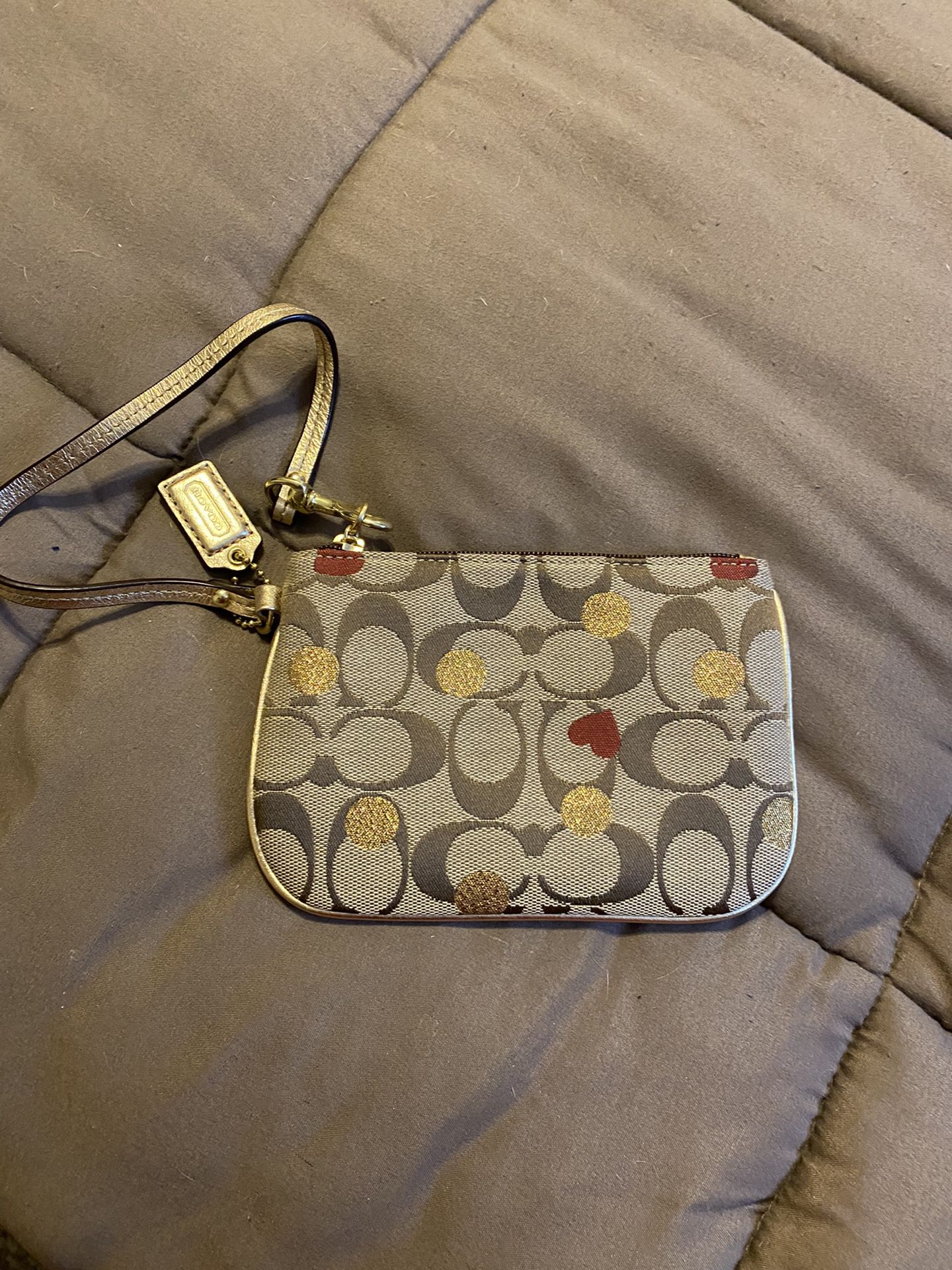 Brown With Hearts Coach Wristlet