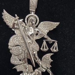 Large Silver Saint Michael Pendant Charm 