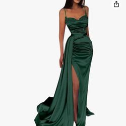 Off Shoulder Beaded Mermaid Prom Dresses, Women's Slit Formal Long Satin Ball Gown