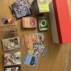 Pokemon Cards w/ Custom Pokeball-themed Card Case