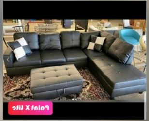 New Black Sectional with Storage Ottoman