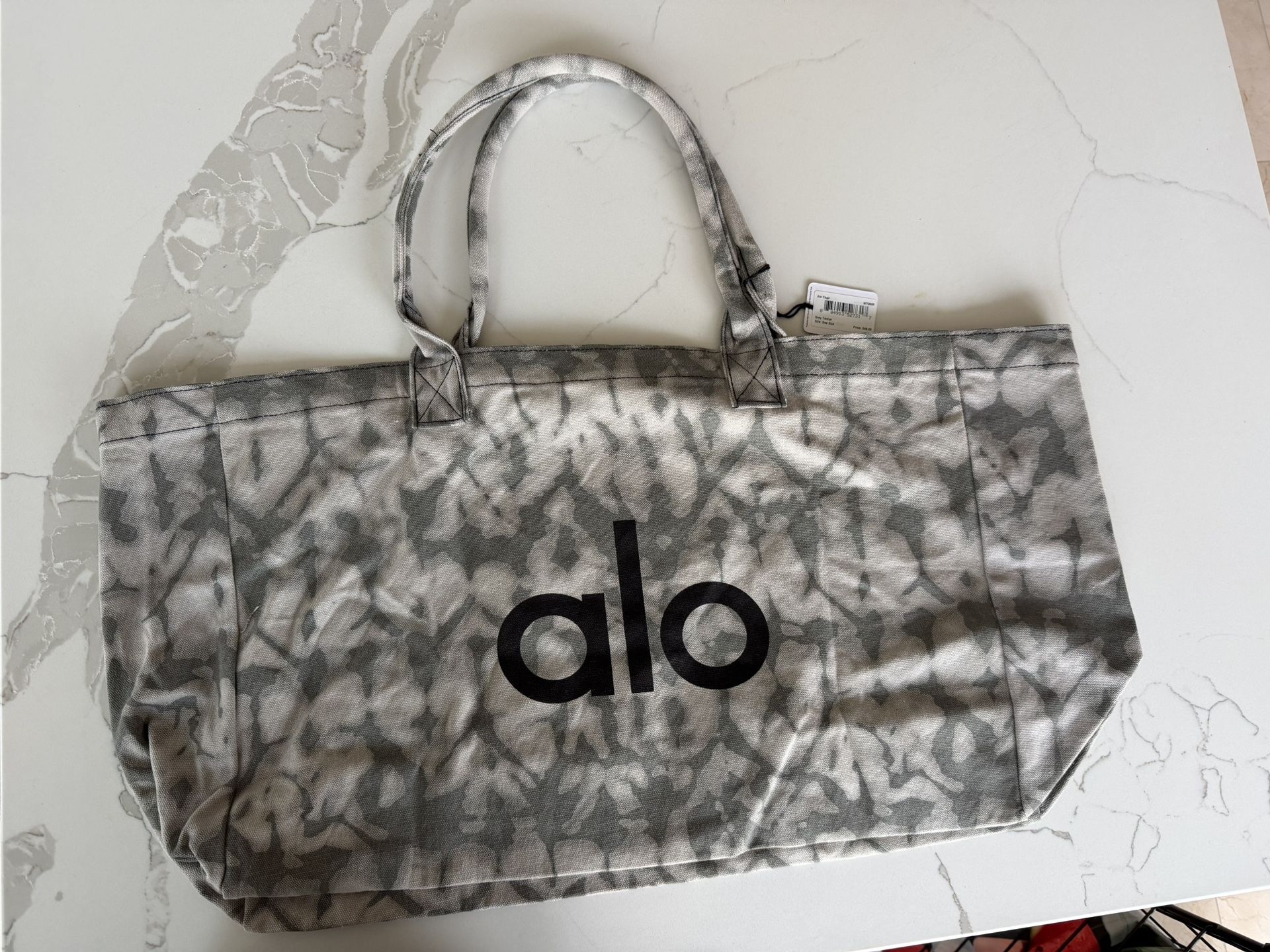 Alo Yoga Tote Bag Large Gray Canvas Tie Dye-Beach-Gym Bag New With Tags