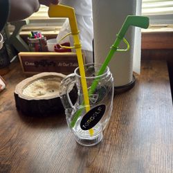 Top golf light up cup with 2 club straws