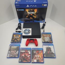 Black Sony Playstation 4 Slim Console 640GB With Box, 1 Controller & 7 Games