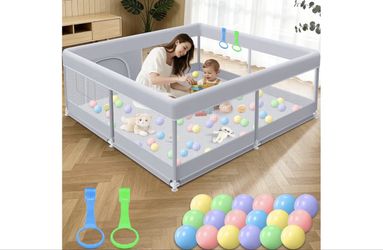 New!โจ 65x50 Baby Playpen Play Yard with Balls & Pull Rings
