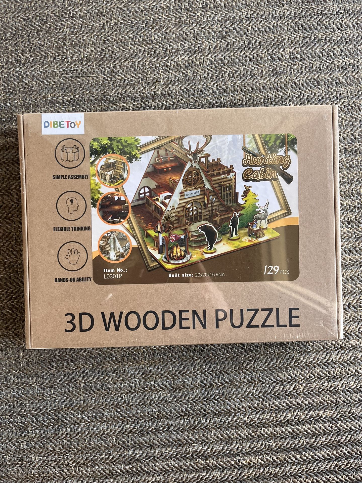 3D Wooden Puzzle DIY Miniature House Kit, Hunting Cabin House Kit with Furniture 