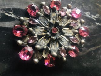 Antique Large Victorian brooch in with glass rose glass. Stones