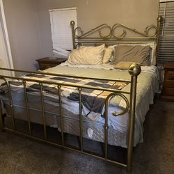Vintage Gold Metal King Bed Frame 