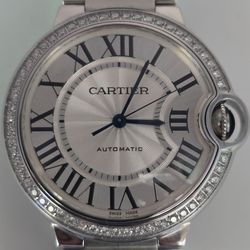 Cartier Ballon Bleu 36mm Automatic Diamond Bezel Steel Watch
