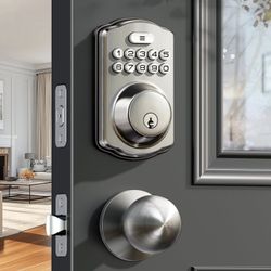 Veise Keyless Entry Door Lock with 2 Knobs, Electronic Backlit Keypad Deadbolt with Handle Set, Auto Lock, One-time Codes, Smart Deadbolt for Front Do