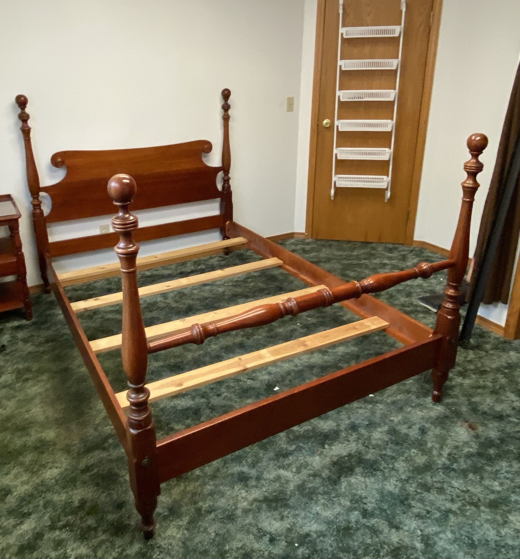 Antique Wooden Cherry Bed Frame and Nightstand