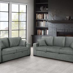 Gray Pull Out Sleeper Sofa And Loveseat 