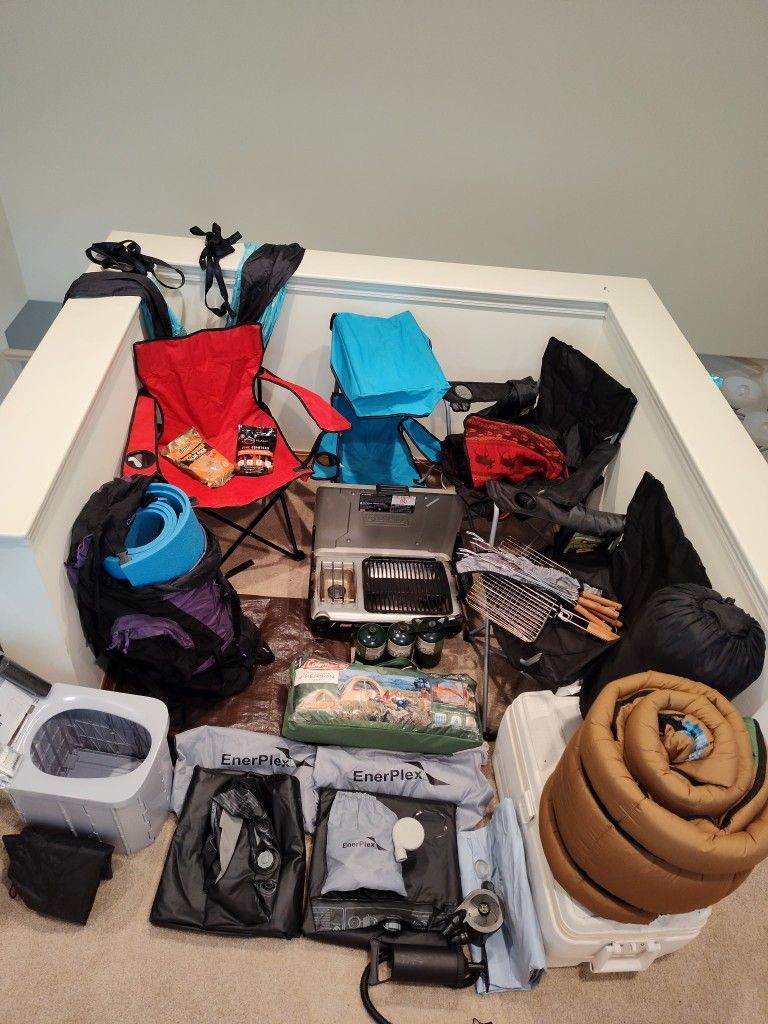 Complete Camping Gear Setβ Coleman Tents, Stove, Sleeping Bags, camping chair&More! All you need for camping. Check Listing Description For Pricing