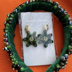 Handmade crystal bead, headband with earrings as a set