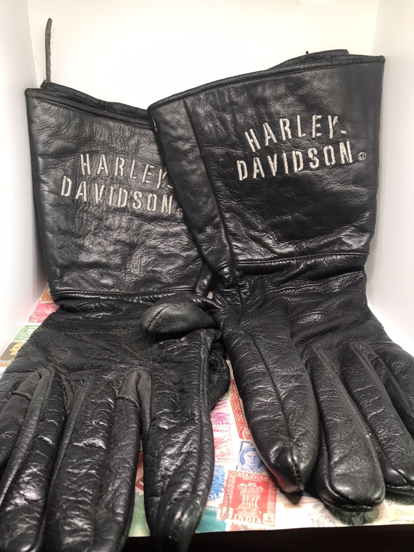 Vintage Harley Davidson Men's Windshielder Gauntlet Leather Motorcycle Gloves Size M
