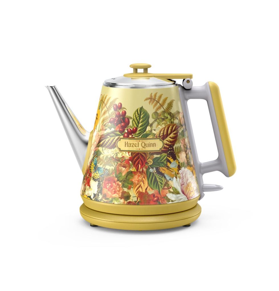 Hazel Quinn Retro X Eduardo Recife Collaboration Electric Kettle- 1 Litres / 34 Ounces Retro Small Tea Kettle, Double Wall, 304 Stainless Steel, 800W 