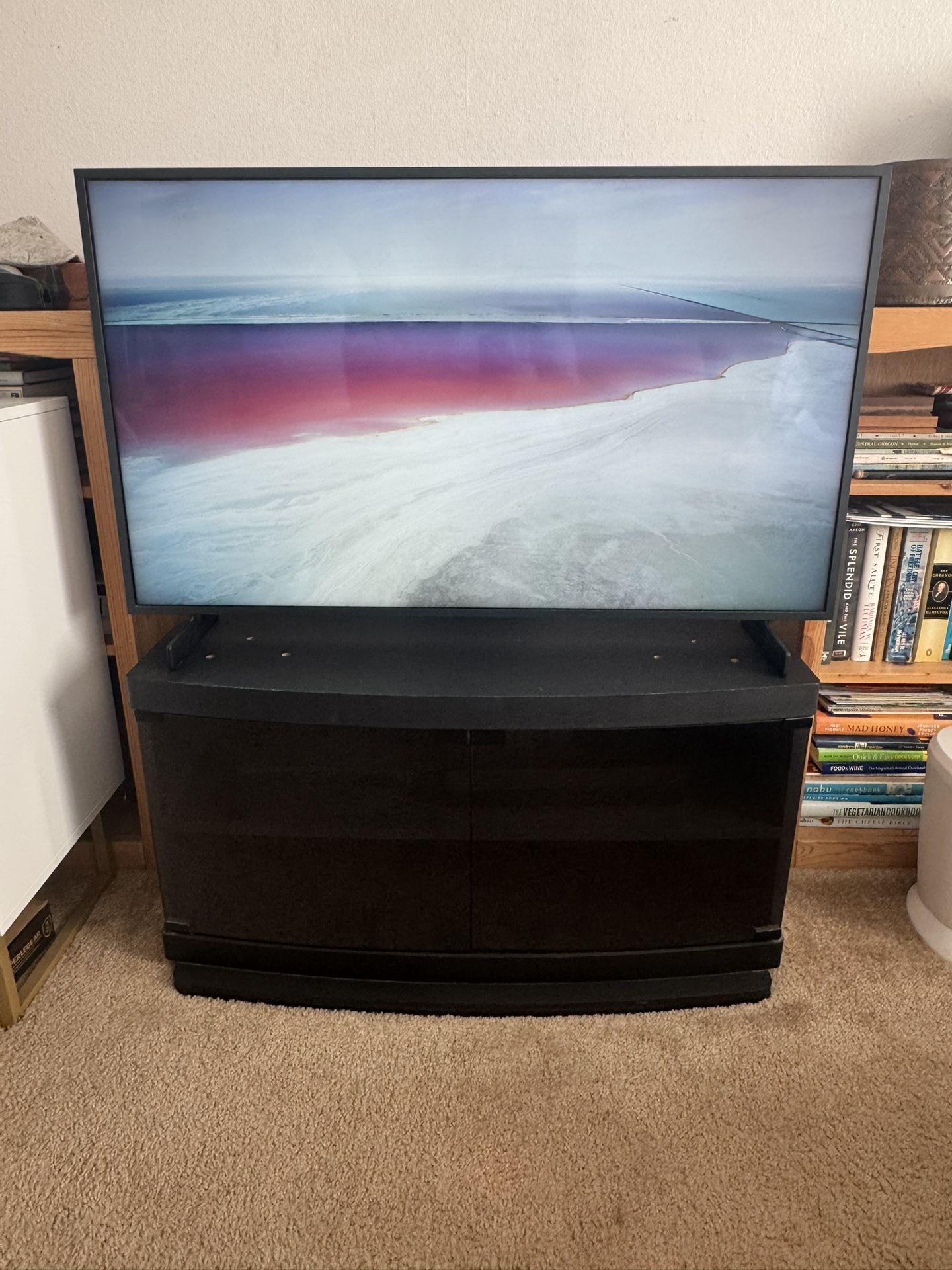 Black TV Entertainment Center With Magnetic Glass Doors