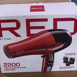RED by Kiss Tourmaline Ceramic 2200W PRO - Professional Hair Dryer with Extra Co