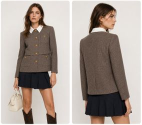 Brown Wool Blend Collared Blazer