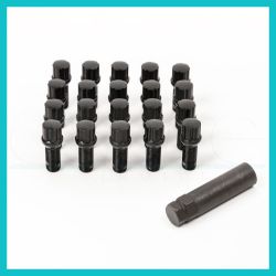 (20) 14X1.5 M14X1.5 26mm Shank Wheel Spline Lug Bolts Tuner Black Conical w/ Key